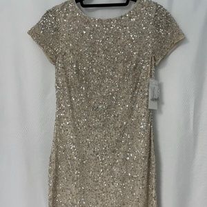 NWT Size 6 David’s Bridal Beaded Short Sheath Dress Fringe Skirt